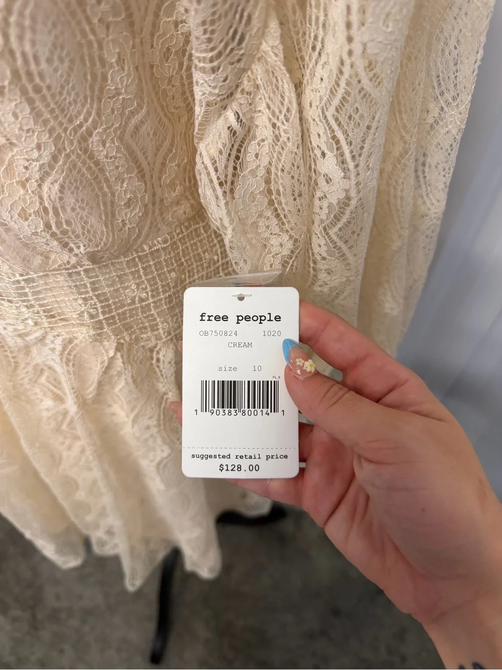 Free People Cream Lace Long Sleeve Mini Dress